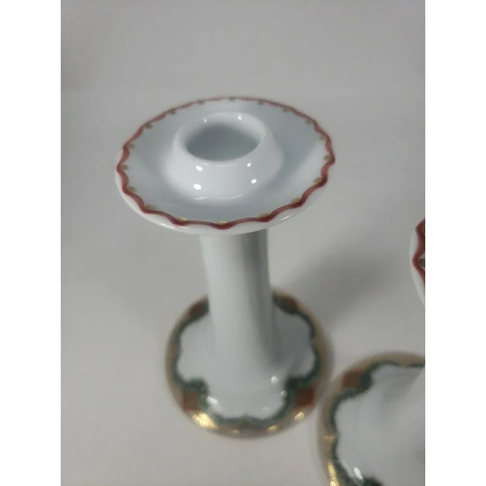 Vintage Royal Copenhagen Christmas Joy Candlesticks 503 Holly Garland Gold Trim
